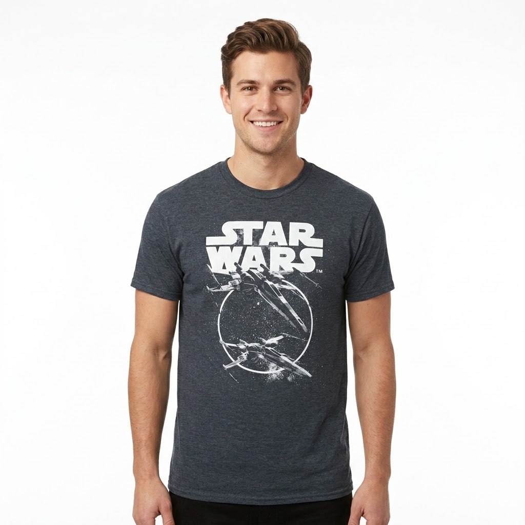 Men's Star Wars X-Wings in Space Heathered Navy T-Shirt Tee