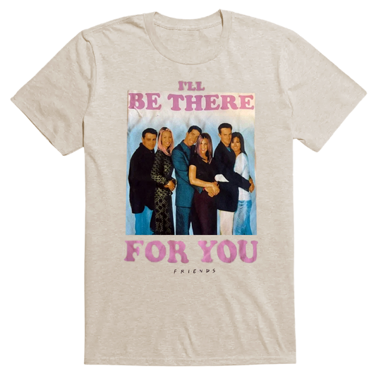 Men's graphic T-shirt by Mad Engine featuring "I'll Be There For You" Friends logo design, casual shirt with printed front graphic.