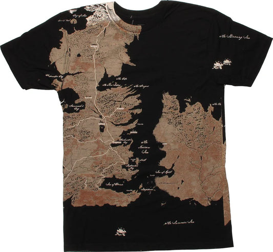 Men's Black Game of Thrones Westeros Map Wrap T-Shirt Tee