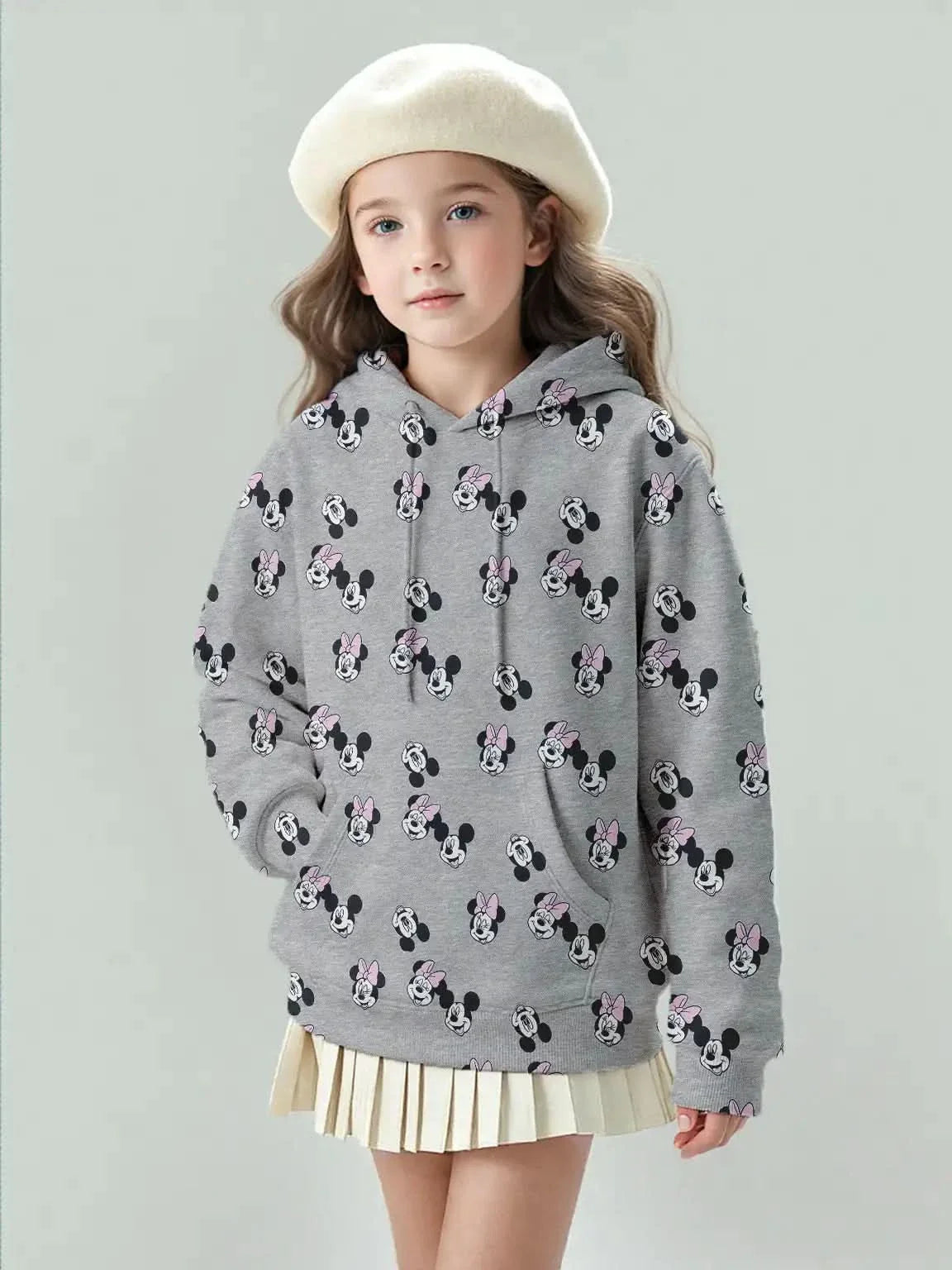 Girls Grey Disney Mickey & Minnie Hoodie Mood Faces Dress