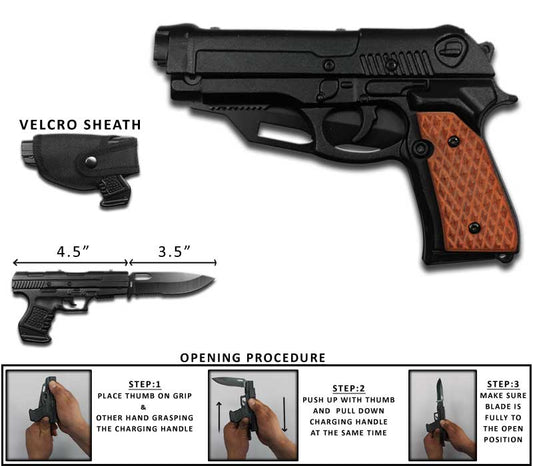 Rex Distributor GN 1103-A 4.5" Pakkawood pistol handle spring-assisted tactical folding knife with sheath.