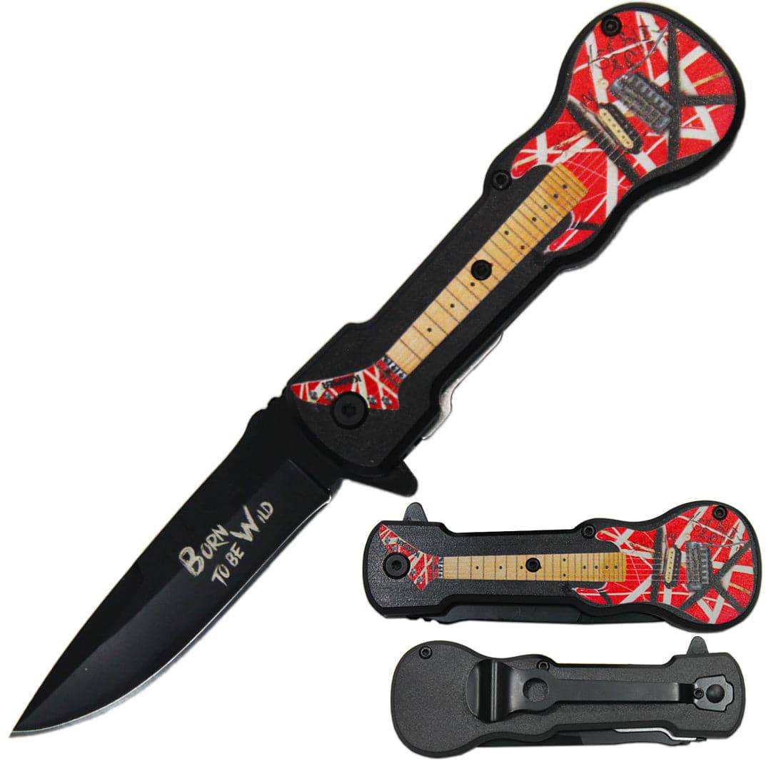 GT 6421-C 4.75" Guitar Metal Handle Assist-Open Knife with Belt Clip - Rex Distributor, Inc. Wholesale Licensed Products and T-shirts, Sporting goods,