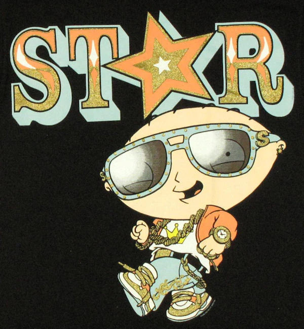 Men's Black Family Guy Stewie Star Graphic Tee T-Shirt