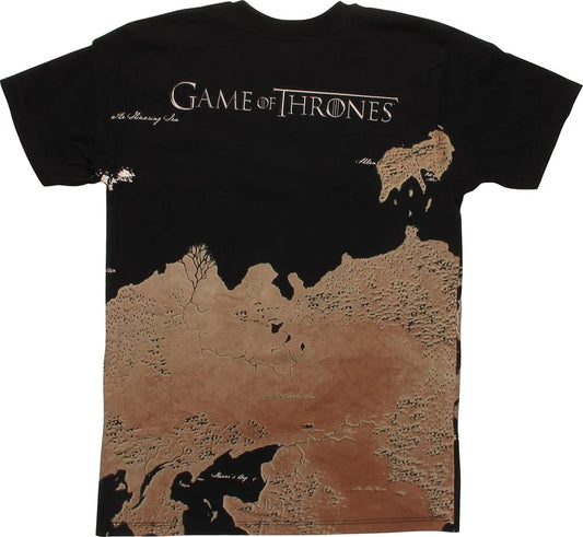 Men's Black Game of Thrones Westeros Map Wrap T-Shirt Tee