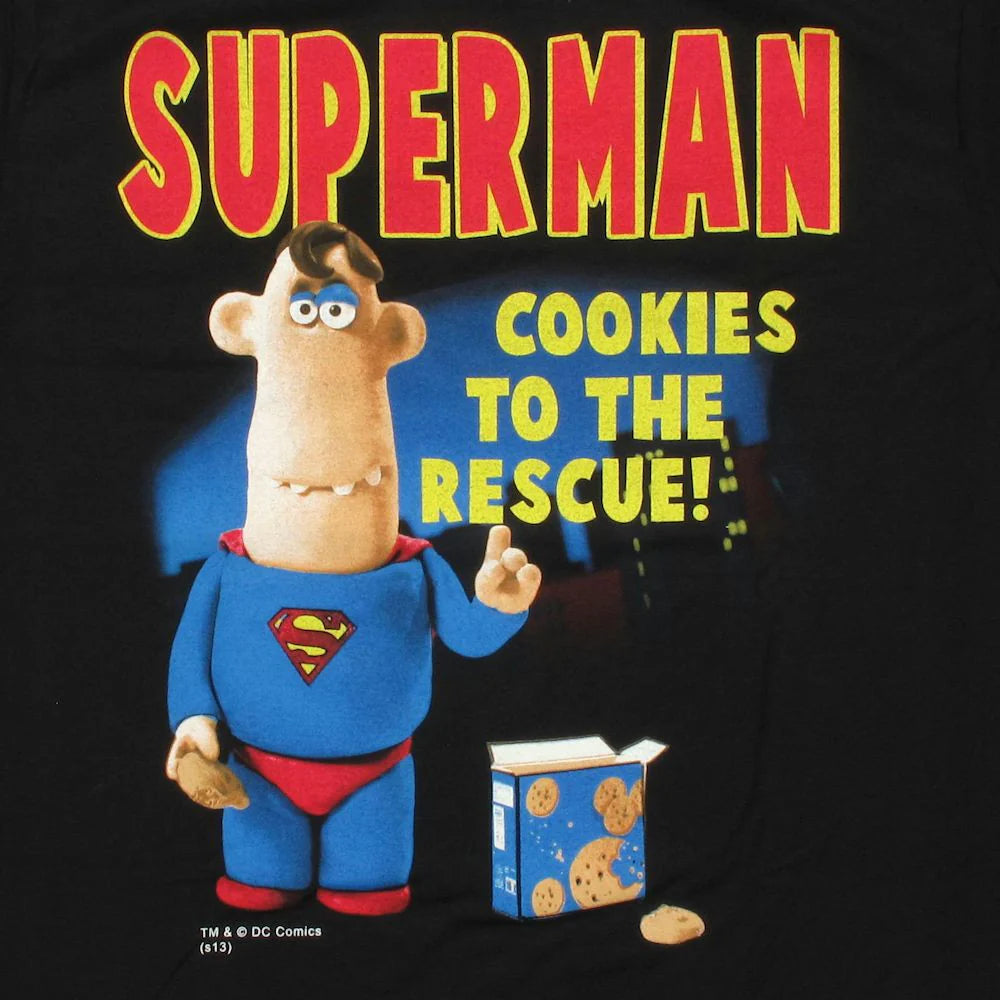 Men's DC Comics Superman Aardman Cookies Graphic Tee T-Shirt Black