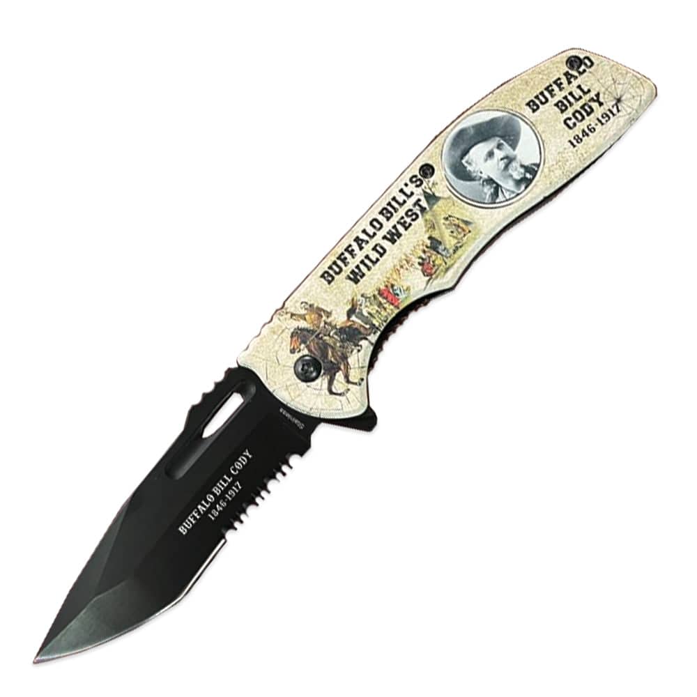 KN 1982-BB 4.5" Buffalo Bill Legends of the West Assist-Open Folding Knife - Rex Distributor, Inc. Wholesale Licensed Products and T-shirts, Sporting goods,