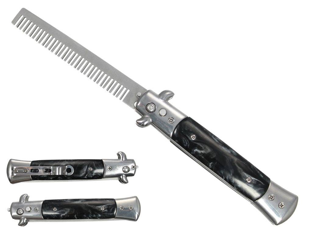 Black handle Rex Distributor KS 1408BK-CB 4-inch folding comb with assist-open spring tactical knife design.
