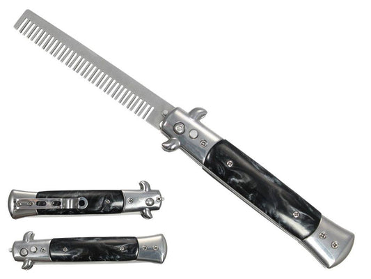 Black handle KS 1408BK-CB folding comb with assist-open spring mechanism, tactical knife design by Rex Distributor, Inc.