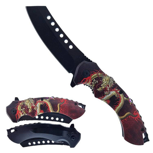 Rex Distributor Inc. KS 30175-2 4.75-inch red dragon print spring-assisted tactical folding knife with pocket clip