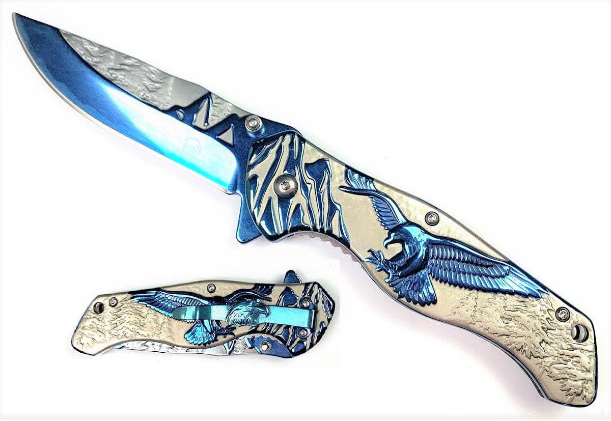 KS 3778-BL 4.75" Titanium Blue Eagle Mountain Range Assist-Open Pocket Knife - Rex Distributor, Inc. Wholesale Licensed Products and T-shirts, Sporting goods,