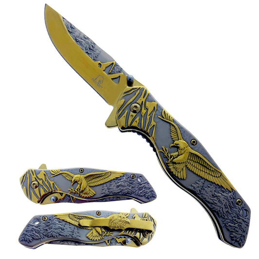 KS 3778-GD 4.75" Titanium Gold Eagle Mountain Range Assist-Open Pocket Knife - Rex Distributor, Inc. Wholesale Licensed Products and T-shirts, Sporting goods,