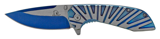 Blue KS 5565-BL Rex Distributor heavy-duty Egyptian wing stainless steel folding pocket knife with spring-assisted tactical design.