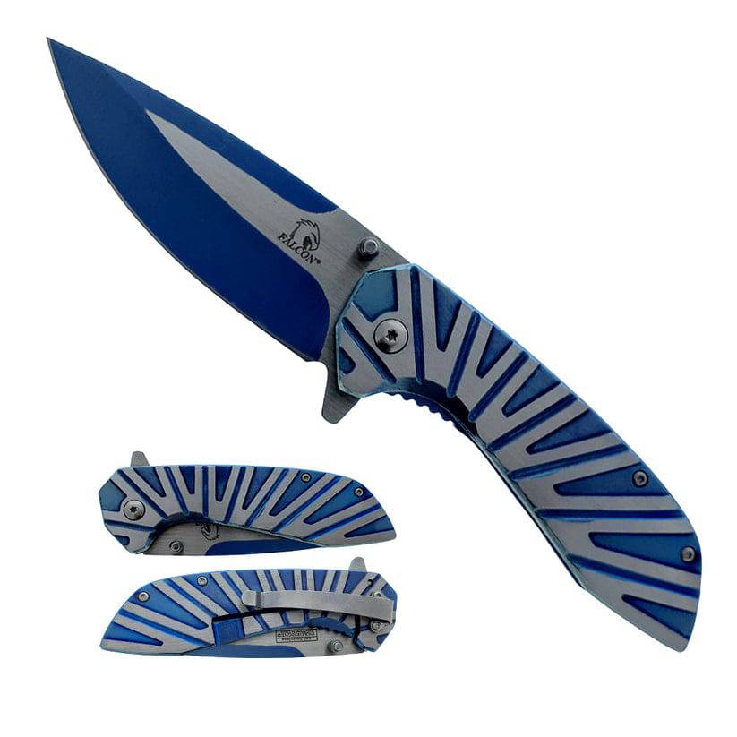 Blue Rex Distributor KS 5565-BL 4.75" heavy-duty Egyptian stainless steel folding tactical pocket knife, spring-assisted.