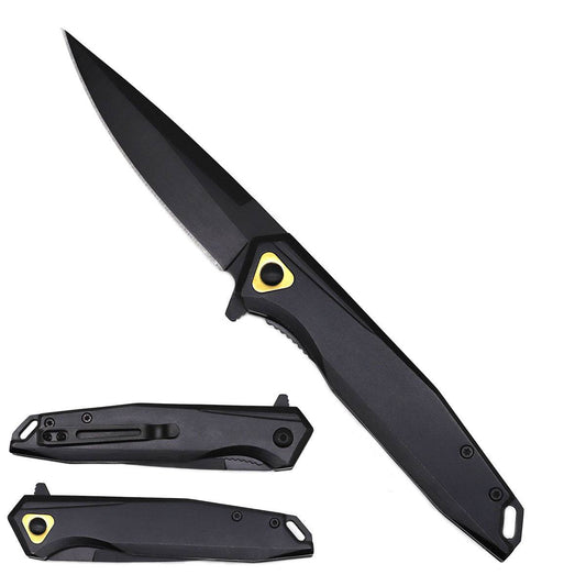 Black Rex Distributor tactical folding pocket knife with assist-open mechanism, 4.5-inch titanium blade, ideal for self-defense and outdoor use.