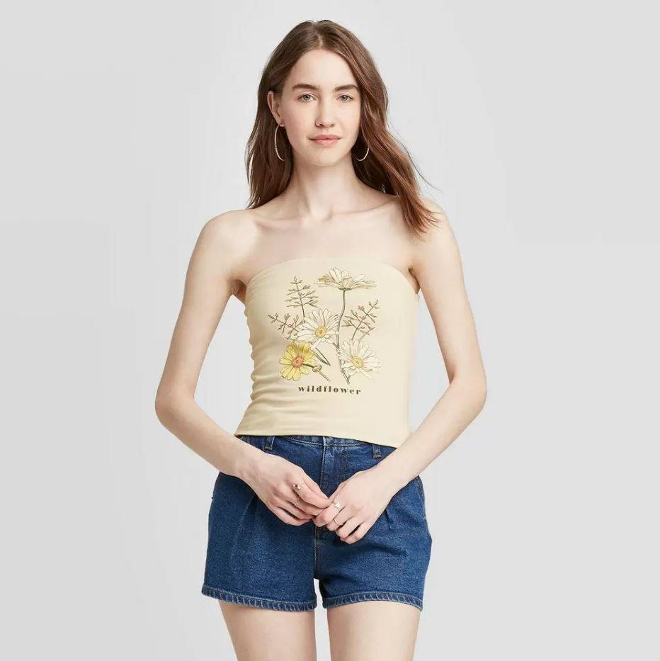 Women's Juniors Wildflower Graphic Tube Top