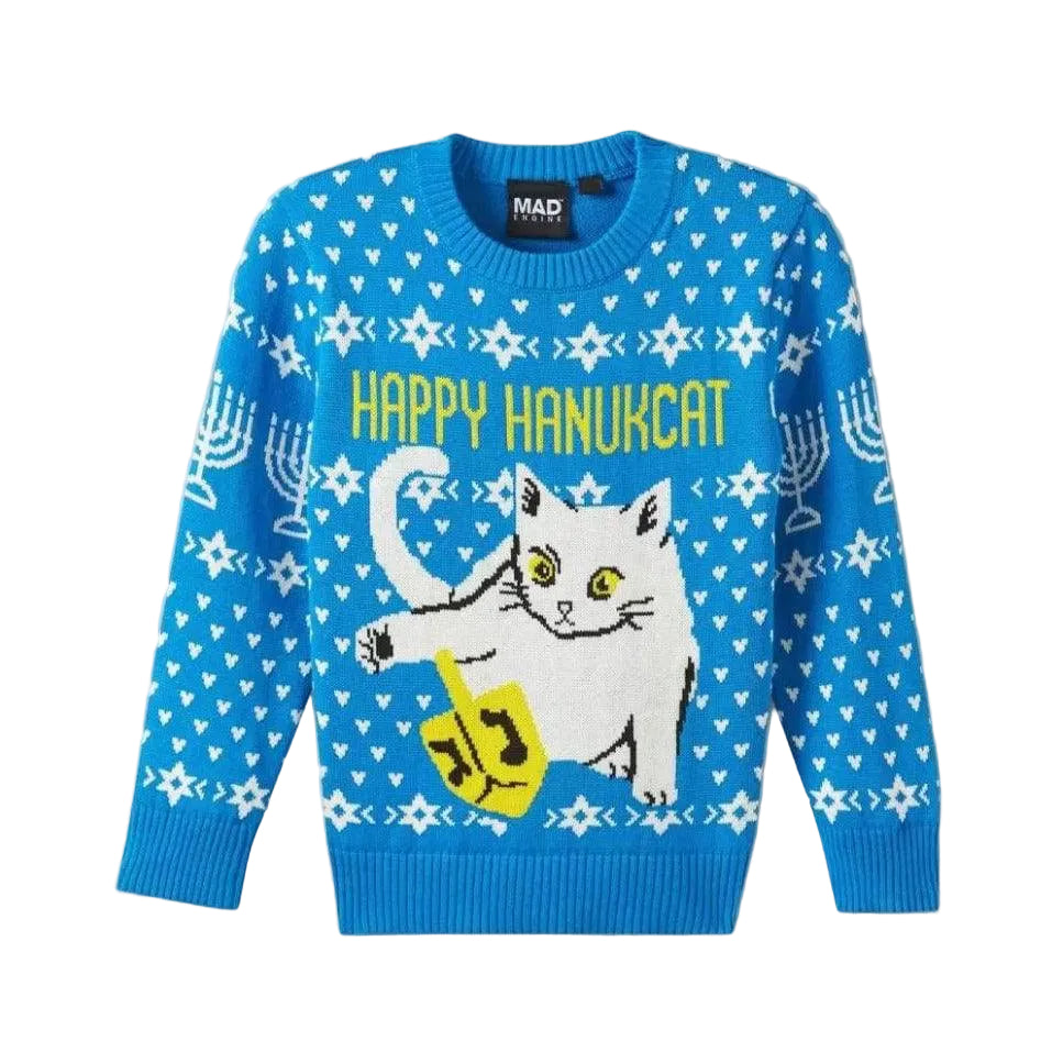 Infant Toddlers Boys Girls Blue Happy Hanukkah Cat Hanukcat Ugly Sweater Pullover - Rex Distributor, Inc. Wholesale Licensed Products and T-shirts, Sporting goods,