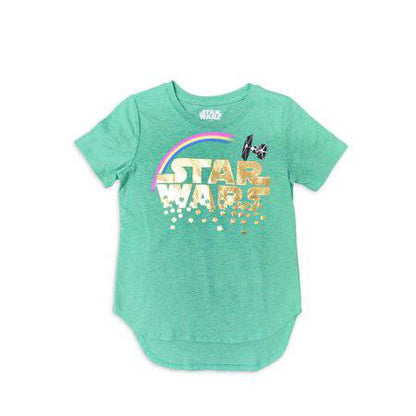Girls youth Heather green Star Wars Lucky Clover T-shirt, casual shirt featuring Star Wars and clover designs.
