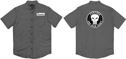 Men's Marvel Comics Punisher One Man Army Button Up Work Shirt - Rex Distributor, Inc. Wholesale Licensed Products and T-shirts, Sporting goods,