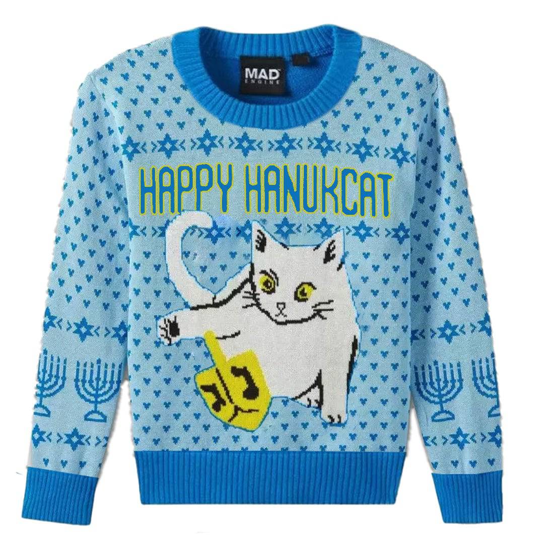 Adult Light Blue Happy Hanukkah Cat Sweater Pullover - Rex Distributor, Inc. Wholesale Licensed Products and T-shirts, Sporting goods,