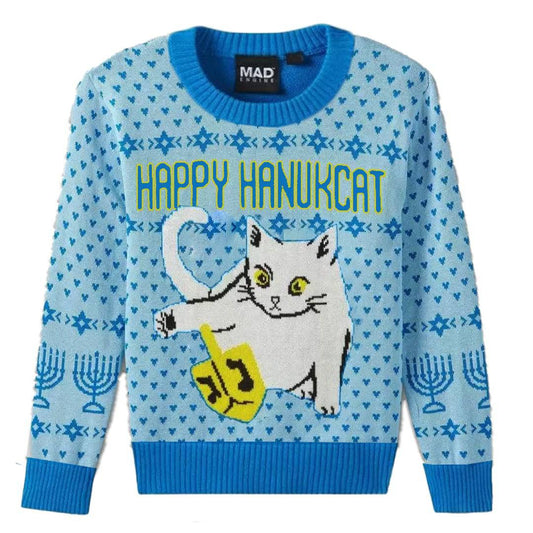 Adult Light Blue Happy Hanukkah Cat Sweater Pullover - Rex Distributor, Inc. Wholesale Licensed Products and T-shirts, Sporting goods,