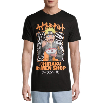 Men's Naruto Shippuden Ichiraku Ramen T-Shirt in black, featuring Naruto-themed design, by Rex Distributor Inc.