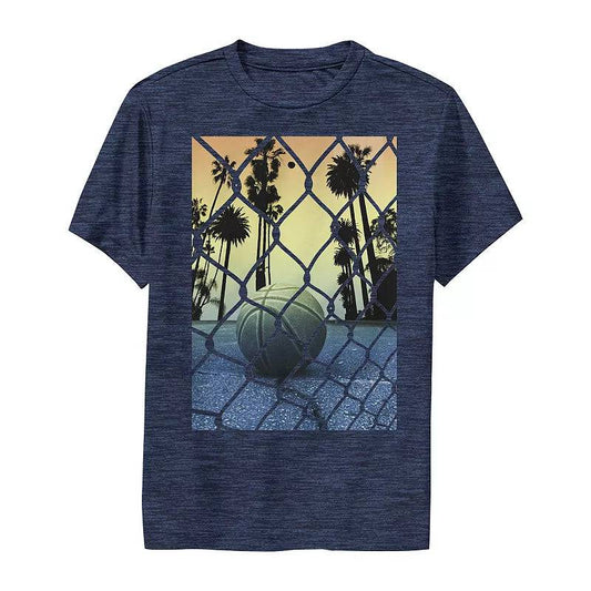 Boys Youth 4-20 Blue Basketball Fence Tek Gear Polyester Graphic Tee T-Shirt
