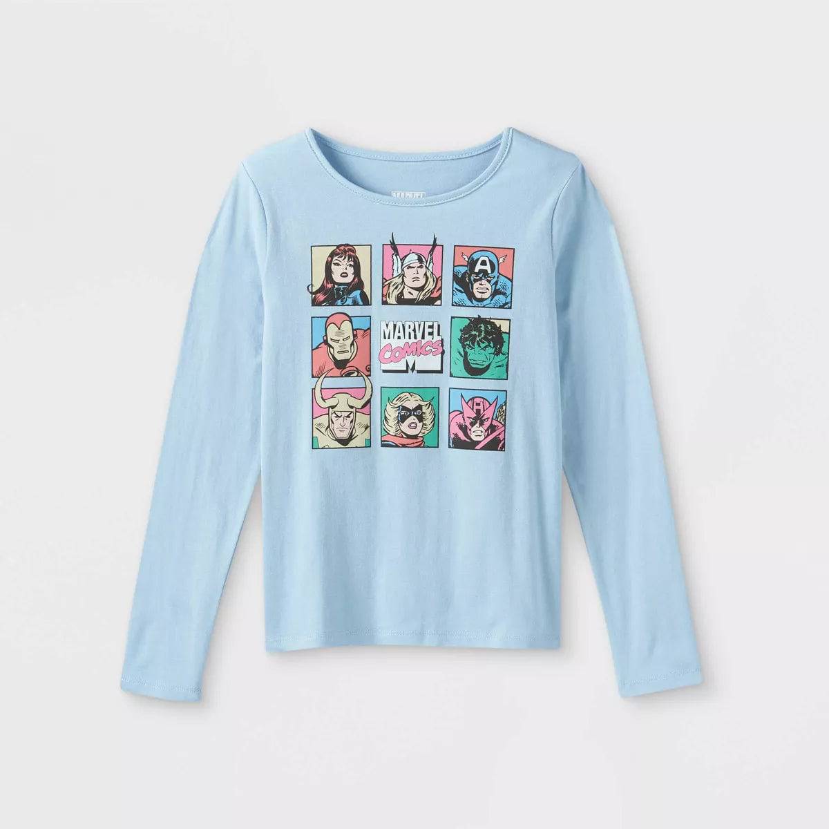 Youth Light Blue Retro Marvel Comics Long Sleeve Graphic T-Shirt - Rex Distributor, Inc. Wholesale Licensed Products and T-shirts, Sporting goods,