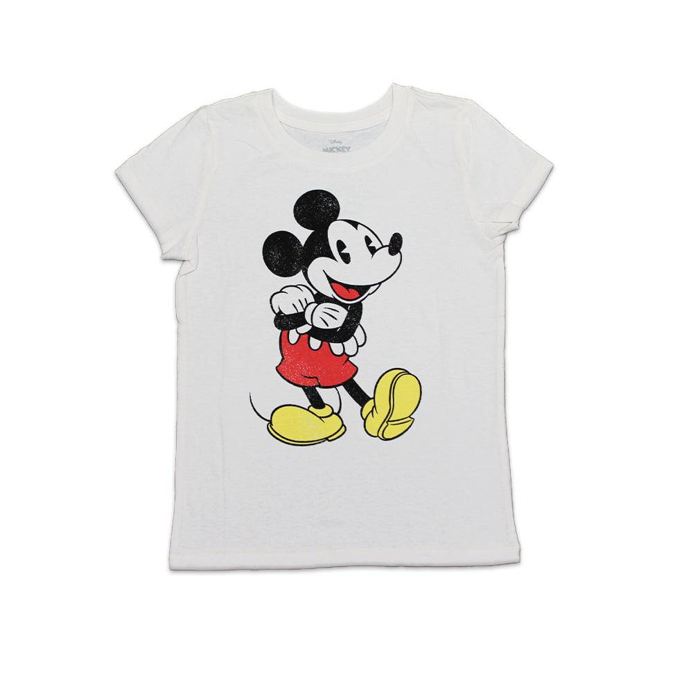 Girls Ivory White Disney Mickey Mouse Vintage Graphic T-Shirt Tee
