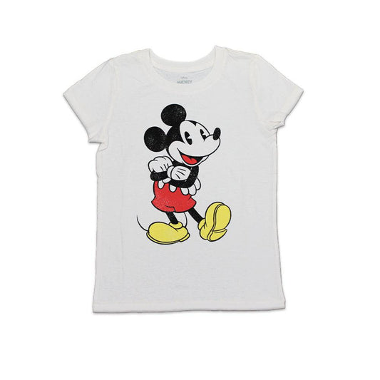 Girls Ivory White Disney Mickey Mouse Vintage Graphic T-Shirt Tee