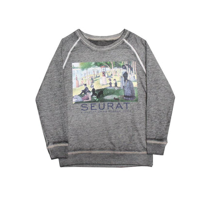 Women's grey heather Georges Seurat A Sunday on La Grande Jatte raglan pullover shirt by Rex Distributor, Inc., featuring artwork print.