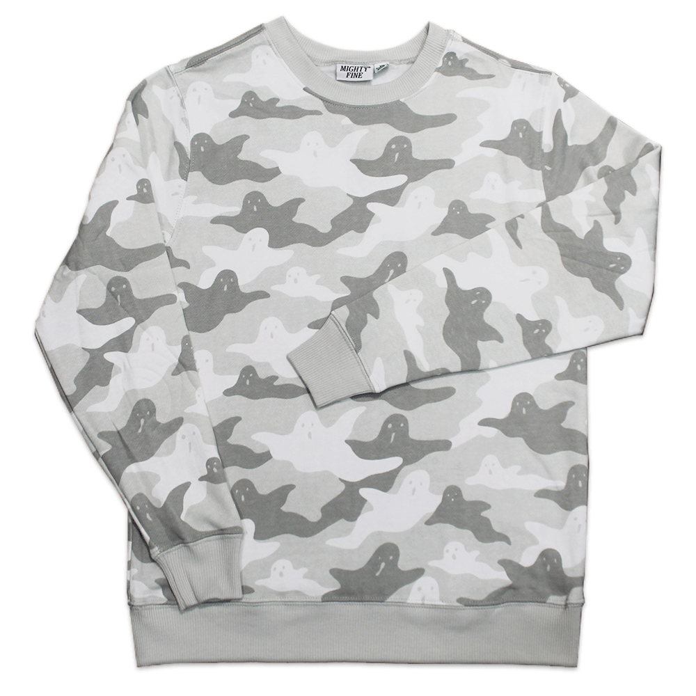 Unisex Women Men Halloween Ghost Graphic Pullover Sweater Gray Camo Camoflauge