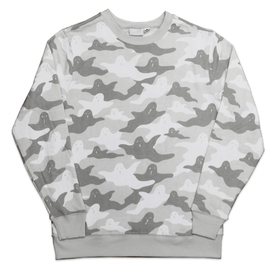 Unisex Women Men Halloween Ghost Graphic Pullover Sweater Gray Camo Camoflauge