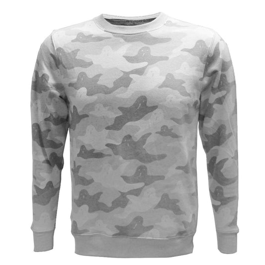 Unisex Women Men Halloween Ghost Graphic Pullover Sweater Gray Camo Camoflauge