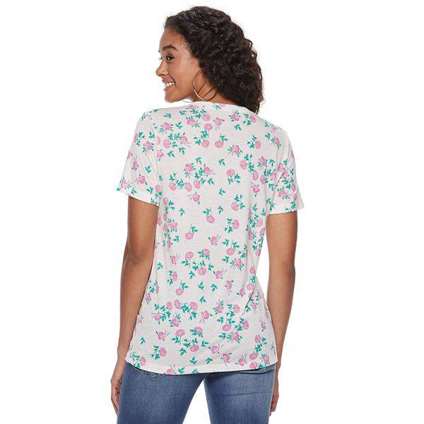 Women's Juniors Flower Print V-neck Tee T-Shirt - Rex Distributor, Inc. Wholesale Licensed Products and T-shirts, Sporting goods,