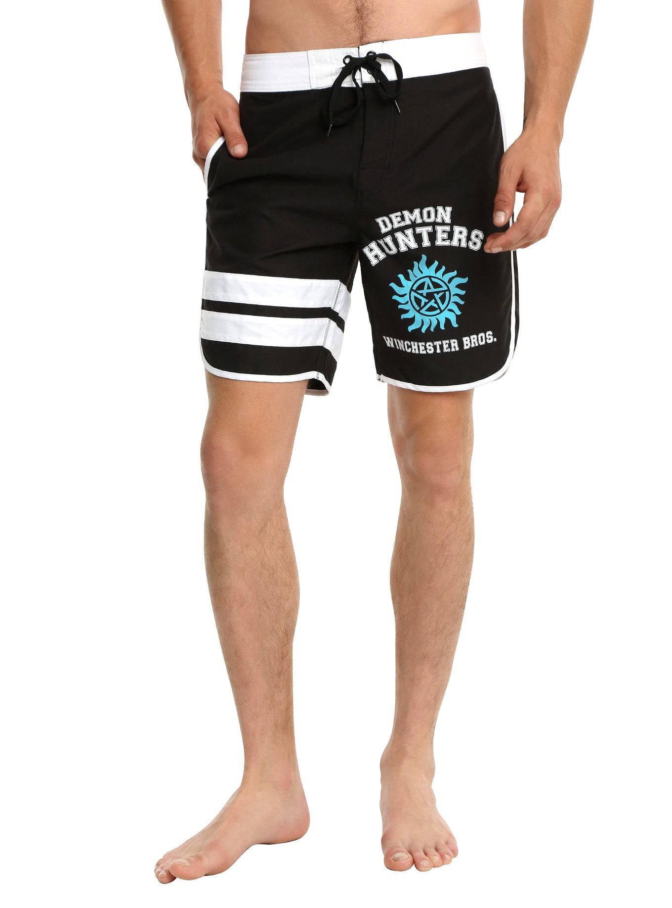 Mens Black Supernatural Demon Hunters Winchester Bros Swim Shorts Trunks - Rex Distributor, Inc. Wholesale Licensed Products and T-shirts, Sporting goods,