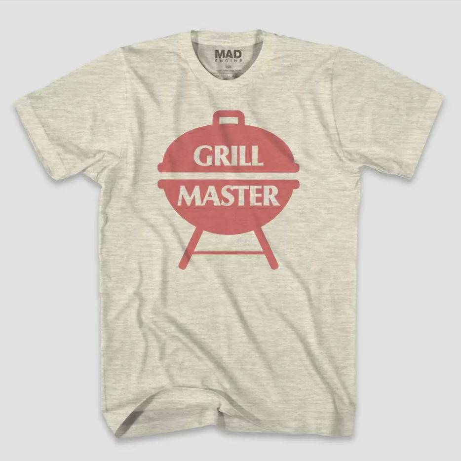 Men's Rex Distributor Inc. Grill Master Father's Day short sleeve graphic T-shirt with barbecue design for men.