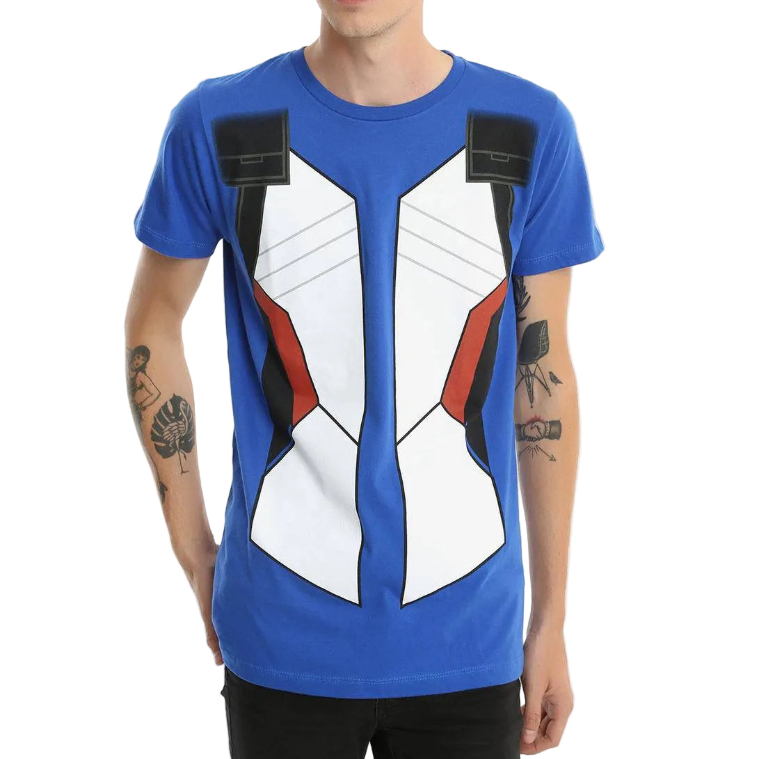 Men's Overwatch Soldier: 76 cosplay T-shirt by Rex Distributor, Inc., featuring a detailed graphic of the popular gaming character.