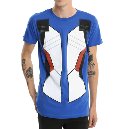 Men's Overwatch Soldier: 76 cosplay T-shirt by Rex Distributor, Inc., featuring a detailed graphic of the popular gaming character.