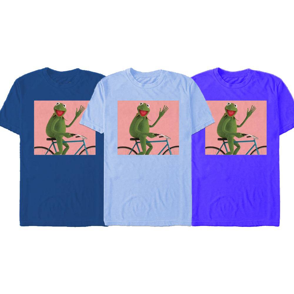 Men's Kermit the Frog bike wave T-shirt by Mad Engine, featuring colorful Kermit design on a casual shirt.