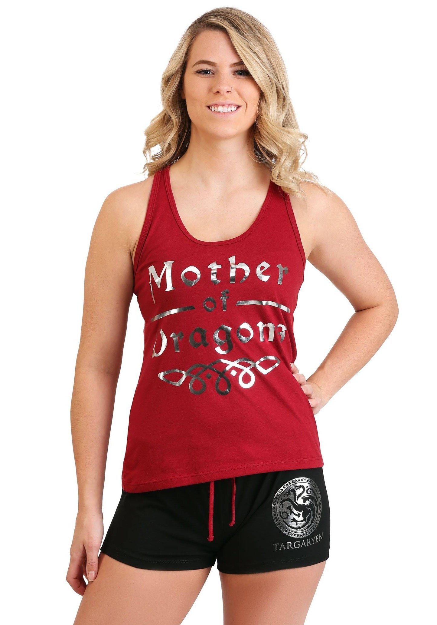Women's Game of Thrones Mother of Dragons sleep set shorts by Rex Distributor, Inc., featuring dragon-themed fabric and comfortable fit.