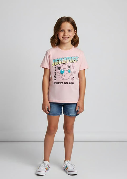 Girls' Pokemon Jigglypuff Adaptive Short Sleeve Graphic T-Shirt - Pink