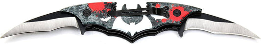 MB 4544-BT 5.5" Double Blade Blood Black Bat Pocket Folding Assist-Open with Belt Clip
