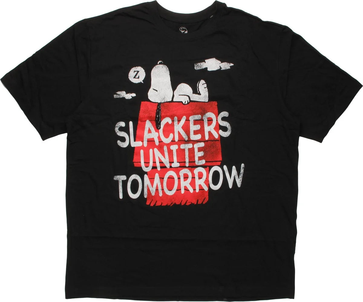 Men's Black Snoopy Peanuts Slackers Unite Tomorrow Tall T-Shirt Tee