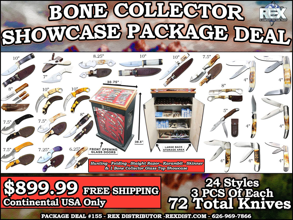 PKG DEAL #155 - Bone Collector Showcase & 72 Knives Package Deal - Fre ...