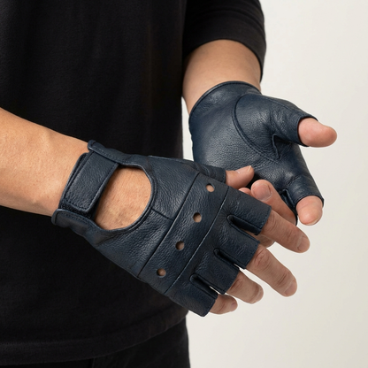 REX 307 Black Leather Weight Lifting Gloves - Short Finger Gym Gloves