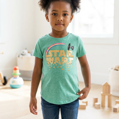 Girls youth Heather green Star Wars Lucky Clover T-shirt by Mad Engine, featuring a Star Wars design on a casual tee.