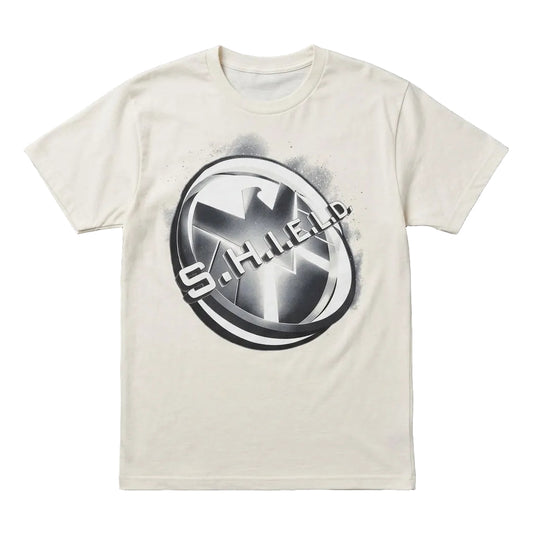 Men's Marvel Agents of S.H.I.E.L.D. white T-shirt by Mad Engine, featuring a graphic print of the superhero team.