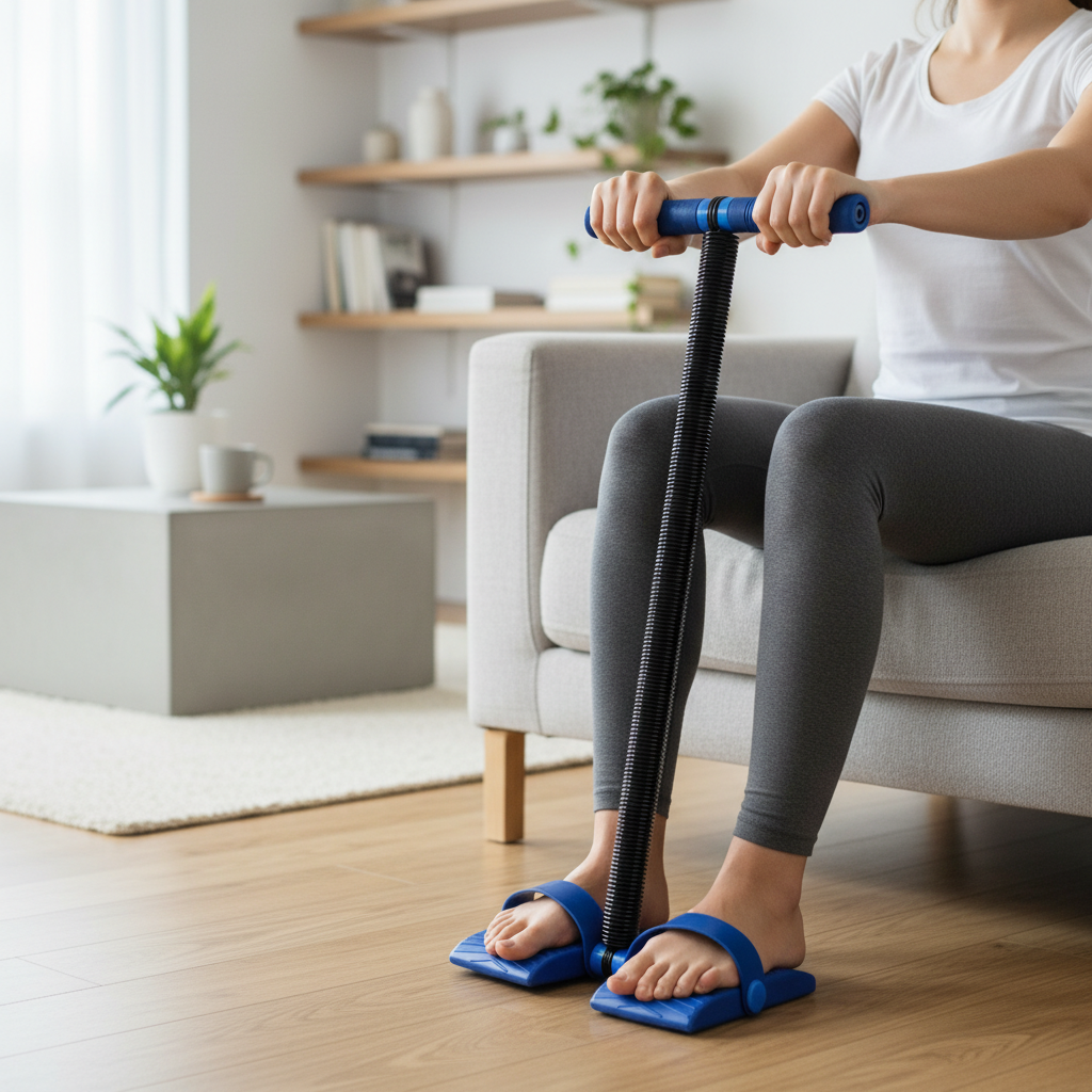 Rex DV 109 spring tension rower and curler for home fitness, showing portable boxing and ab exercise equipment with handles and resistance springs.