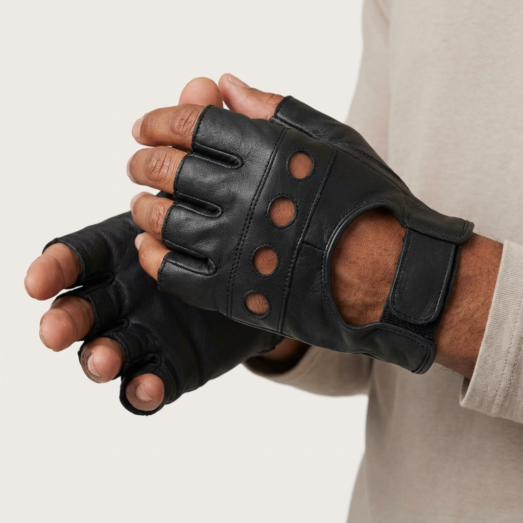 REX 307 Black Leather Weight Lifting Gloves - Short Finger Gym Gloves