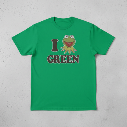 Men's green Kermit graphic T-shirt by Mad Engine featuring The Muppets character, casual shirt with vibrant print.